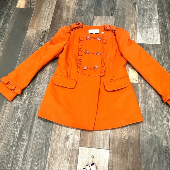 Anthropologie Leifsdottir Sunlit Grove Orange Ruffle Silk Lining RARE Coat Sz 8 - Picture 7 of 14